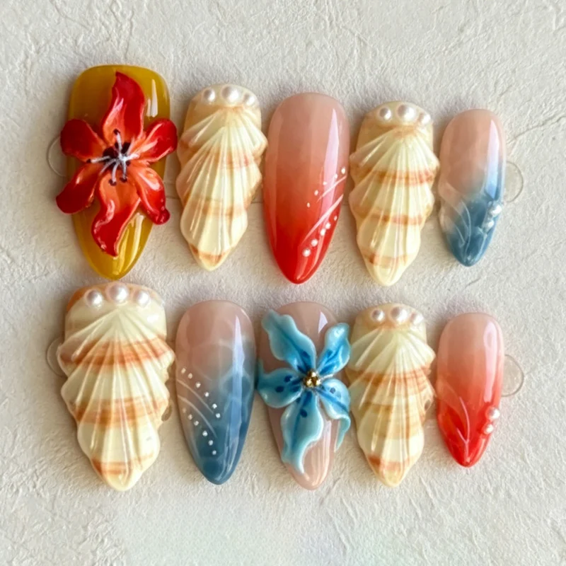 Künstlerisches blumenverziertes Press-On Nagelset