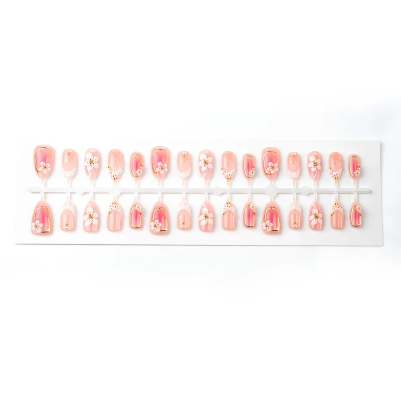 Künstlerisches florales eingeklebtes Press-On Nagelart Set