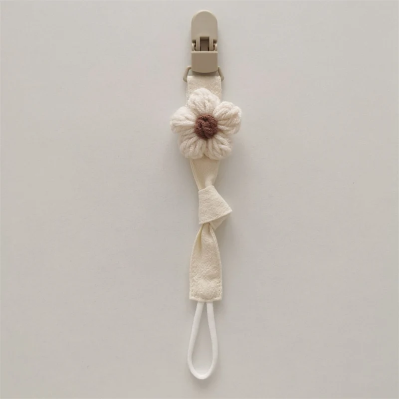 Bio-Baumwolle Schnuller-Leine mit Schnellverschluss-Clip und handgestrickter Blume