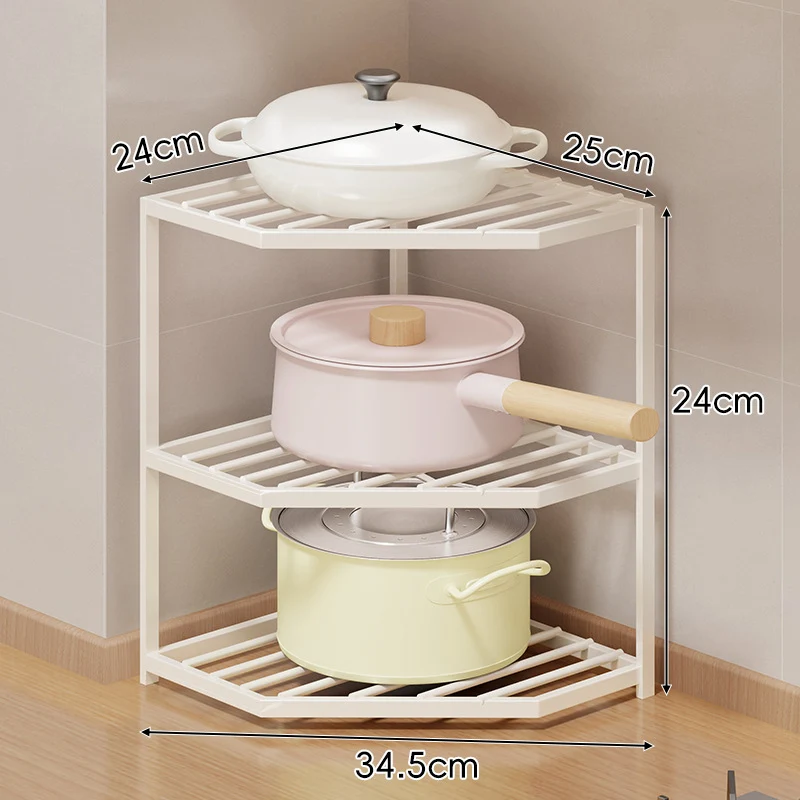 Eck-Drei-Stufen-hexagonaler Metall-Mesh-Küchen-Töpfe-und-Pfannen-Organizer-Regal