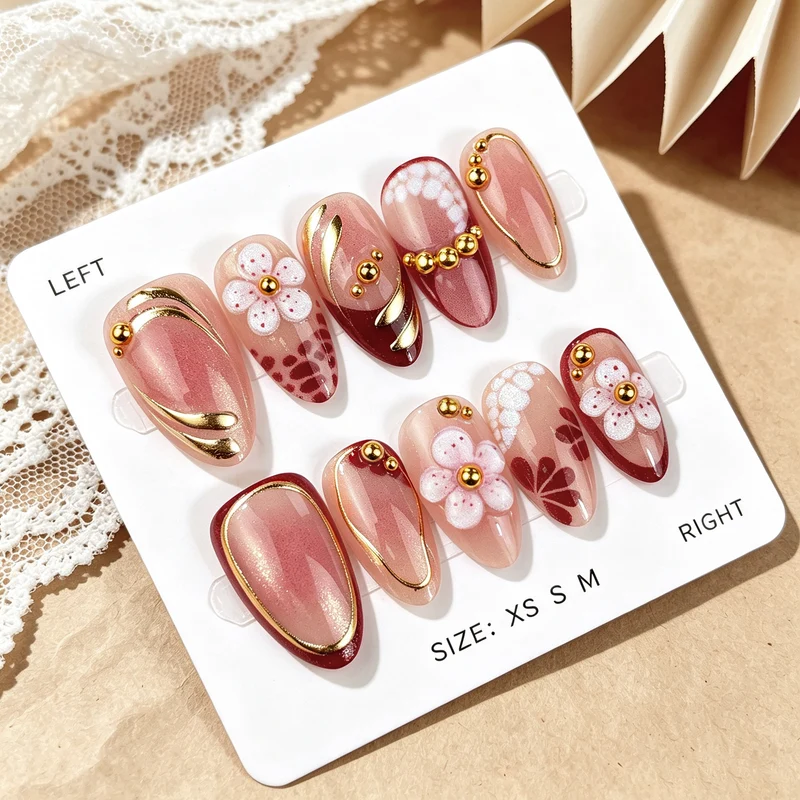 Künstlerisches Blumendesign Press-On Nagelset