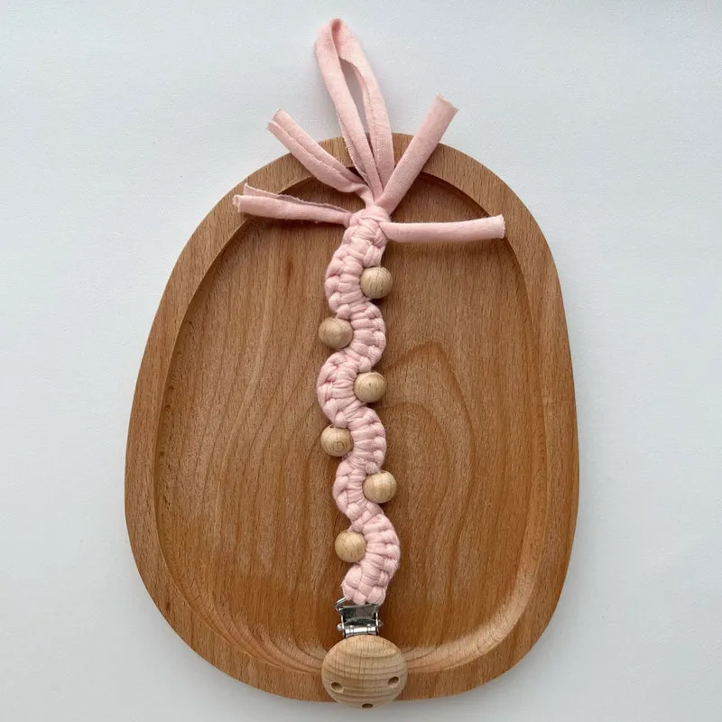 Makramee Boho Holzperlen Schnullerhalter Clip mit Metal Sicherheitsklemme