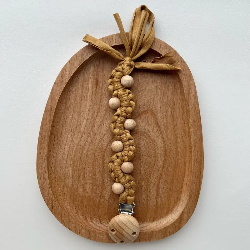 Makramee Boho Holzperlen Schnullerhalter Clip mit Metal Sicherheitsklemme