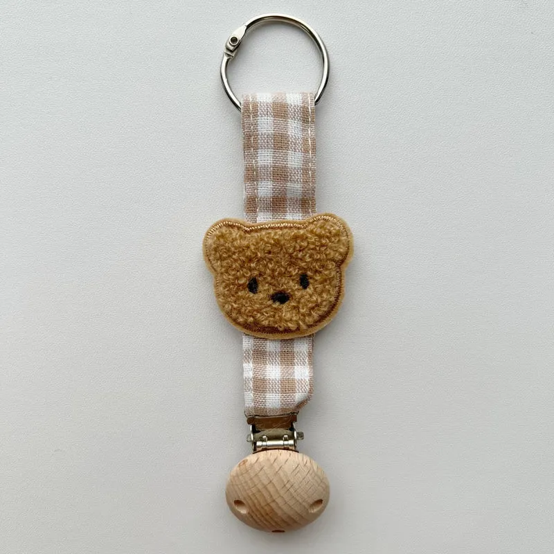 Baumwolle Gingham Strap Schnullerclip mit gepolstertem Blumenschlafsack und Holz-Sicherheitsklammer