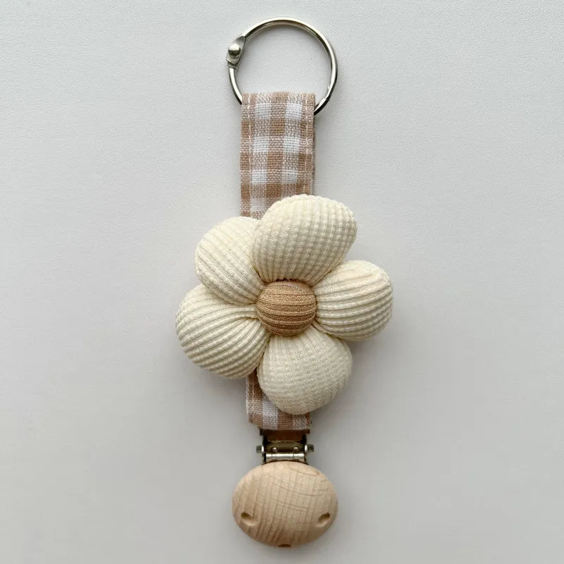 Baumwolle Gingham Strap Schnullerclip mit gepolstertem Blumenschlafsack und Holz-Sicherheitsklammer
