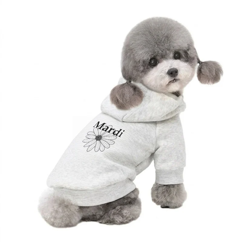 Kleiner Hund Baumwollfleece Pullover Hoodie mit gerippten Bündchen und Gänseblümchen-Druck