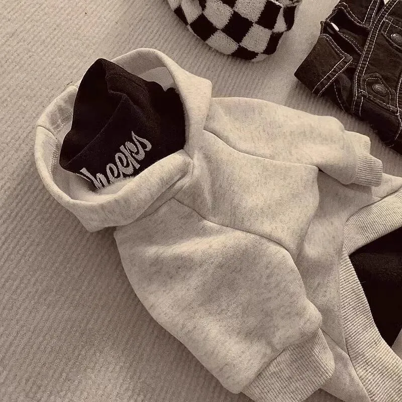 Kleine Hund Baumwollmischung Kapuzenpullover Sweatshirt mit gerippten Bündchen und Logo-Druck