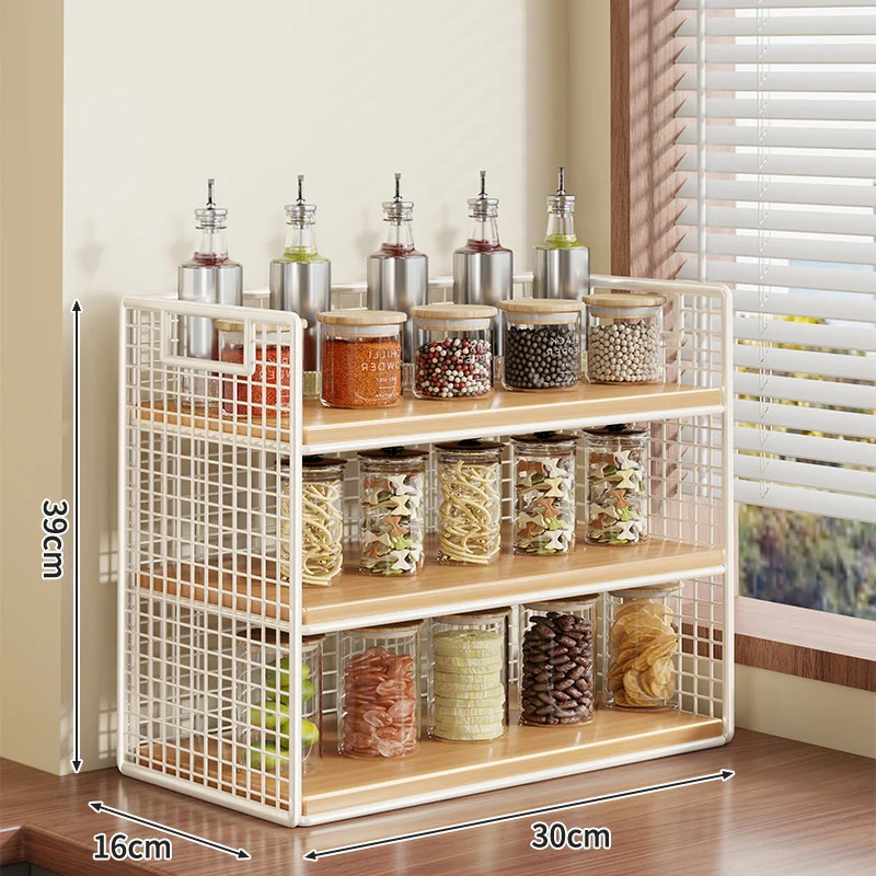 Kompakter zweistufiger Metallgitter-Theken-Gewürz- und Vorratsglas-Organizer