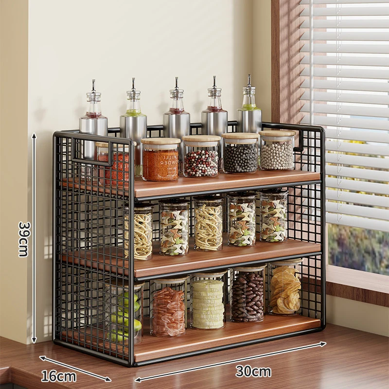 Kompakter zweistufiger Metallgitter-Theken-Gewürz- und Vorratsglas-Organizer