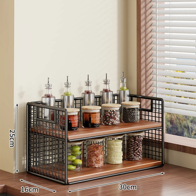 Kompakter zweistufiger Metallgitter-Theken-Gewürz- und Vorratsglas-Organizer