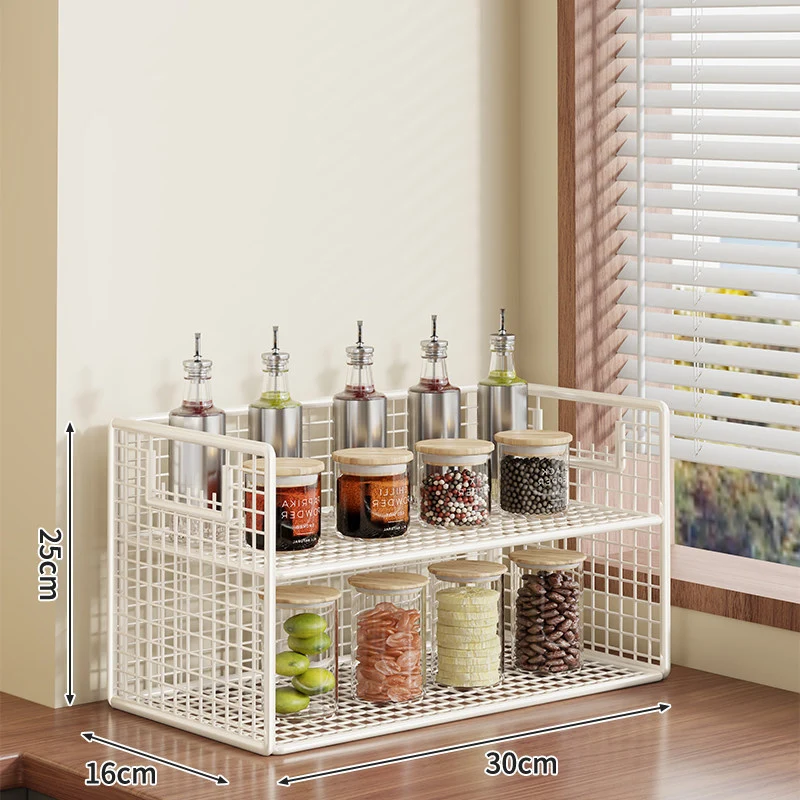 Kompakter zweistufiger Metallgitter-Theken-Gewürz- und Vorratsglas-Organizer
