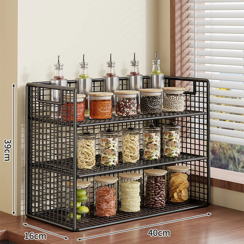 Kompakter zweistufiger Metallgitter-Theken-Gewürz- und Vorratsglas-Organizer