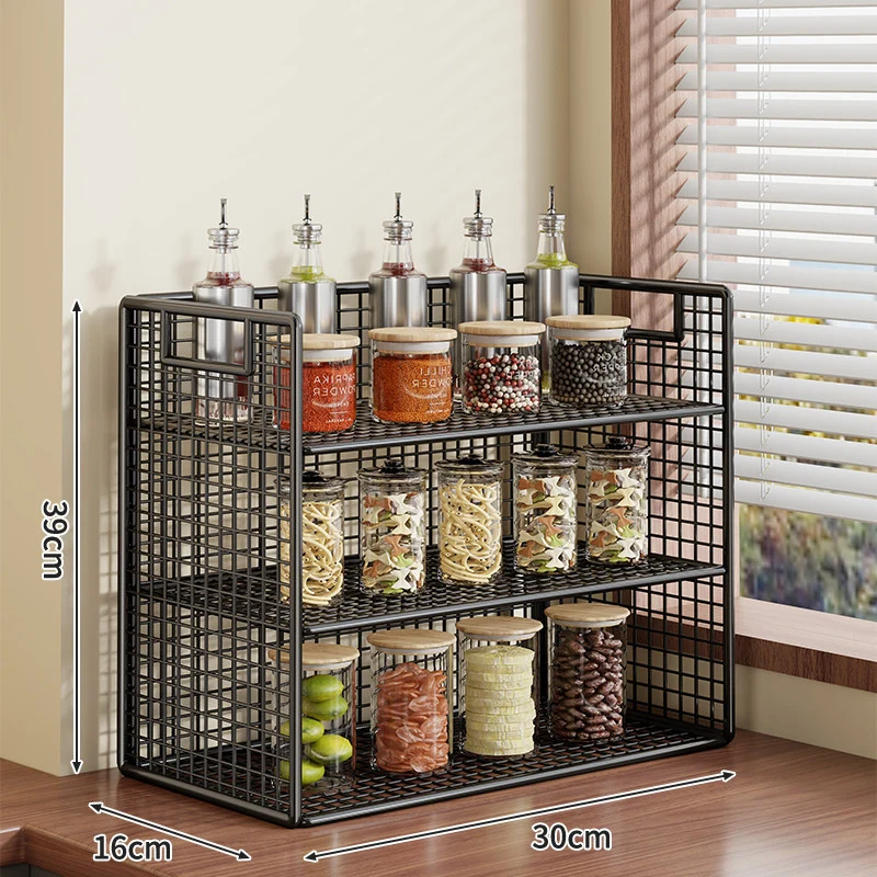 Kompakter zweistufiger Metallgitter-Theken-Gewürz- und Vorratsglas-Organizer