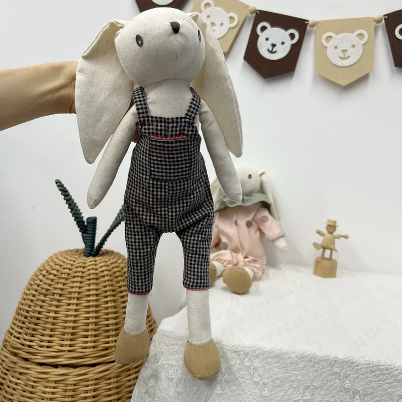 Leinen-Punkte-Pyjama Komfort-Hase Puppe mit langen schlaffen Ohren