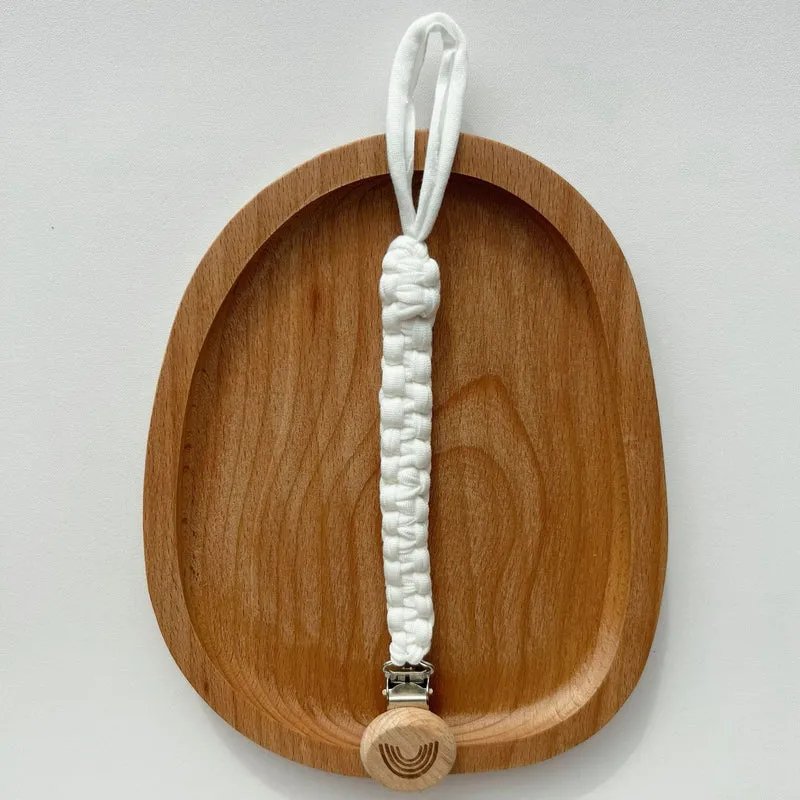 Geflochtener Baumwoll-Schnullerband mit graviertem Holz-Sicherheitsclip
