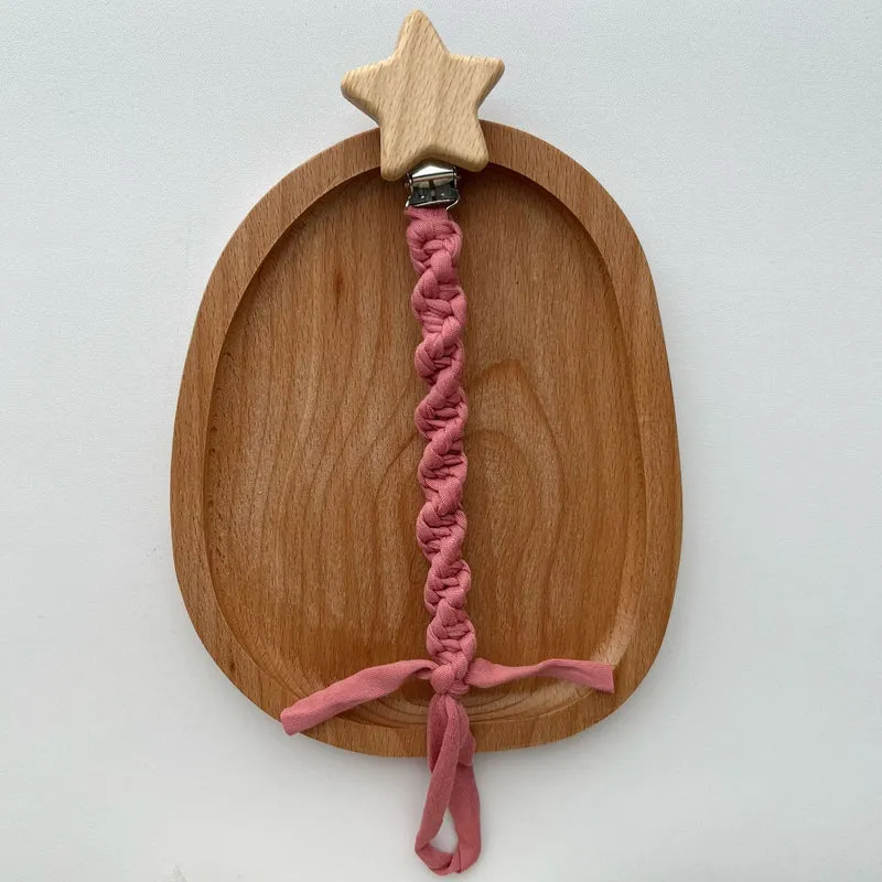 Geflochtene Baumwolle Schnuller und Beißring Clip mit Holzsternclip
