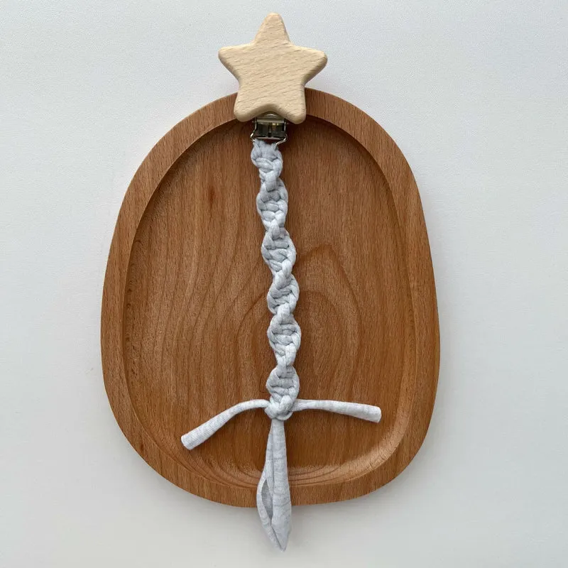 Geflochtene Baumwolle Schnuller und Beißring Clip mit Holzsternclip