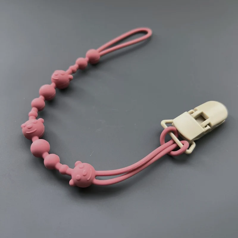 Baby Silikonperlen Beißring Schnullerclip mit Holz Sicherheitsclip