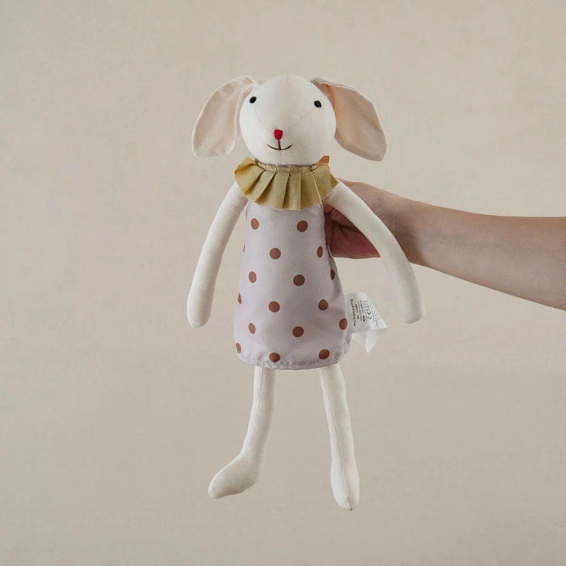Handgemachte Leinen Langbein Hase Stofftier mit gesticktem Overall
