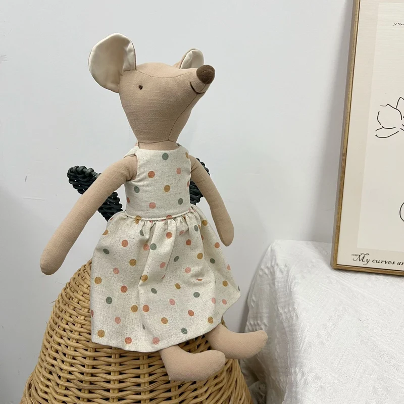 Handgemachte Leinen Langbein Hase Stofftier mit gesticktem Overall