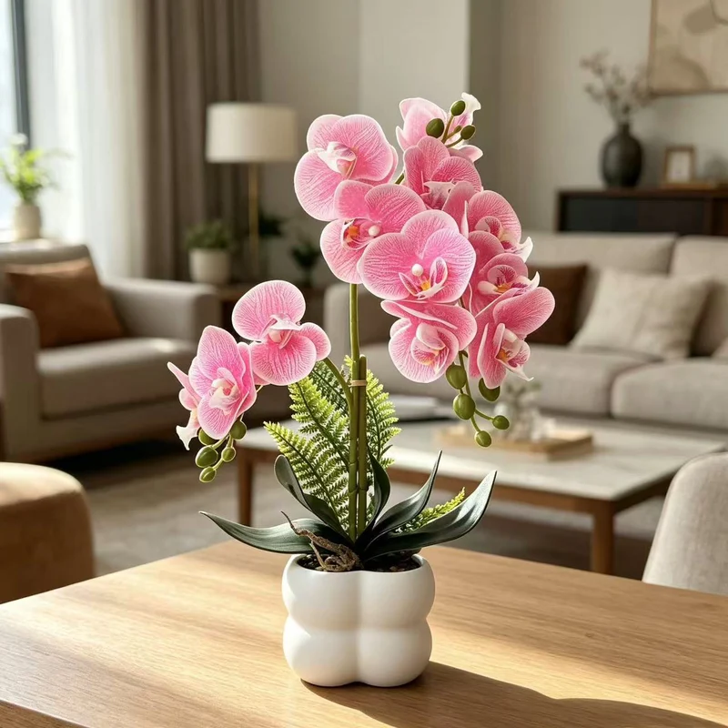 Premium lebensechte Orchideenpflanzenarrangement
