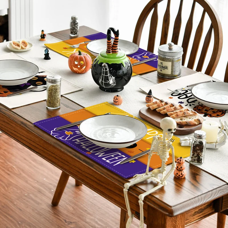 Mehrteiliges Halloween-Tischset aus abwischbarem Vinyl rutschfeste Platzdeckchen