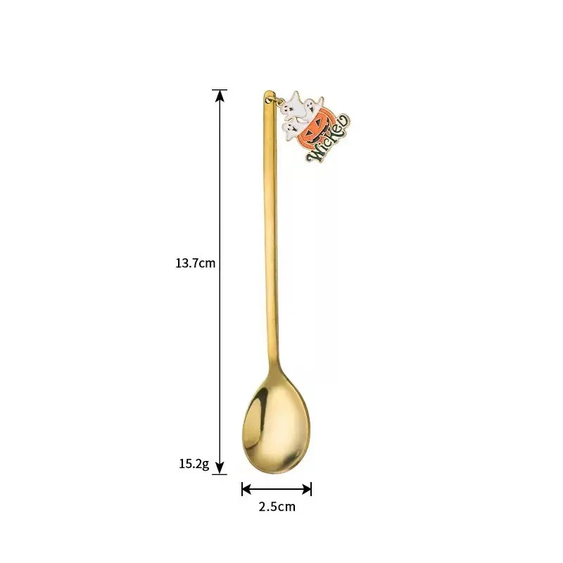 Langer Bar‑Löffel Cocktail‑Rührlöffel aus Edelstahl mit Halloween‑Geistmotiv