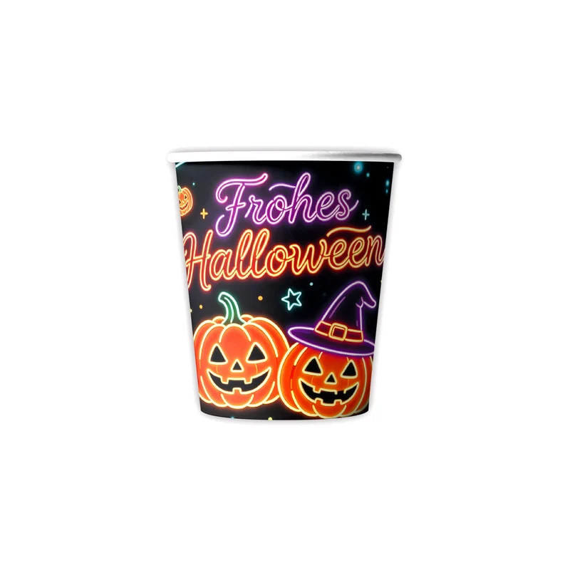 Komplettes Halloween-Party-Tischdekor-Set mit Neon-Kürbisdesign Einweggeschirr und Girlande