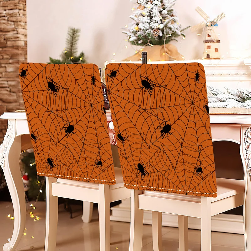 festliche Halloween-Stuhlhussen aus dehnbarem Polyester mit Hexenhut- und Schriftzug-Motiv