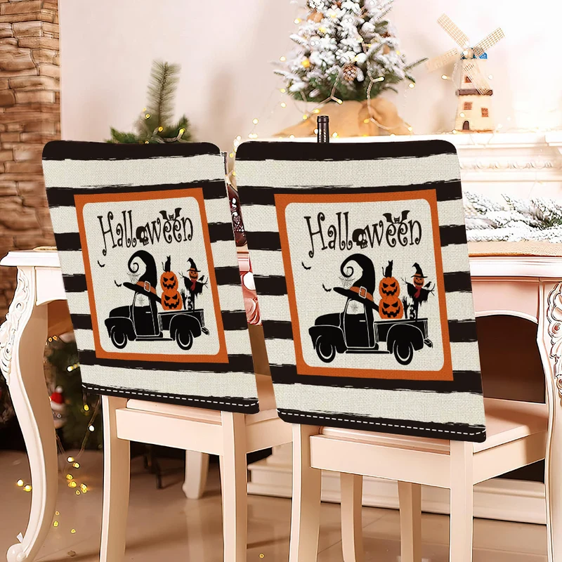 festliche Halloween-Stuhlhussen aus dehnbarem Polyester mit Hexenhut- und Schriftzug-Motiv
