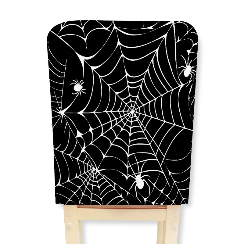 Elastischer Stuhlrückenbezug mit Halloween-Skelettmuster und hochelastischem Jersey-Stoff