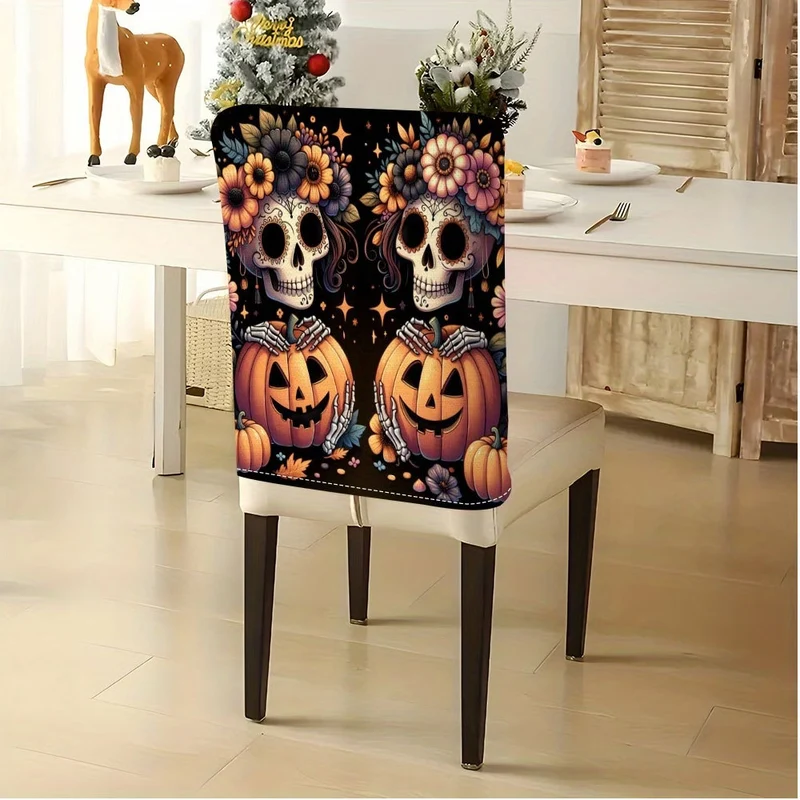 Stuhllehnenbezug mit elastischem Halloween-Zwerg- und Kürbismotiv