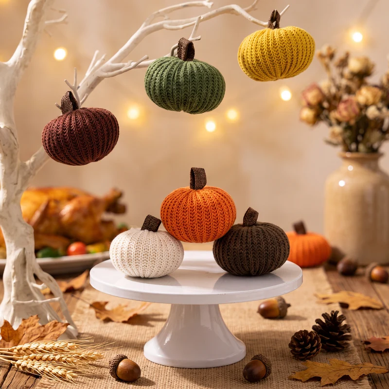 Strick-Deko-Kürbis-Set handgearbeitetes Herbst-Tischdekor