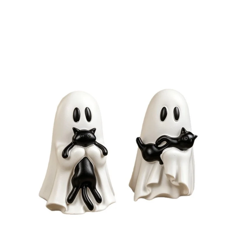 Skulpturale Dekofigur Geist mit Katzenrelief für Regal und Sideboard