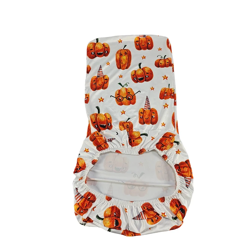 Elastische Stuhlhusse für hohe Rückenlehnen mit Halloween-Kürbis- und Hexenhut-Print