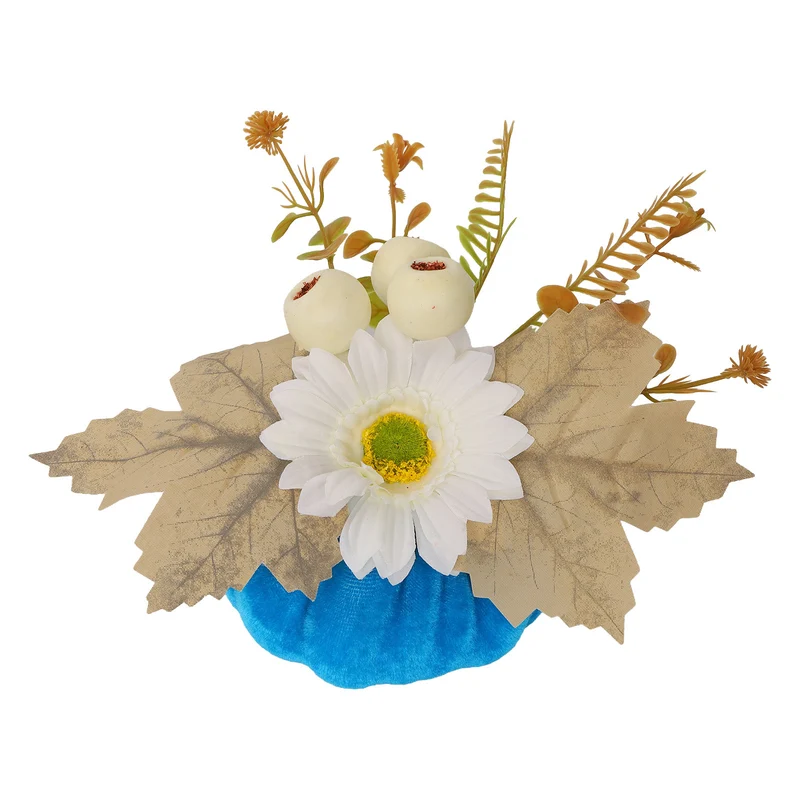 Samt-Kürbis Tischdeko mit künstlichem Sonnenblumen-Arrangement