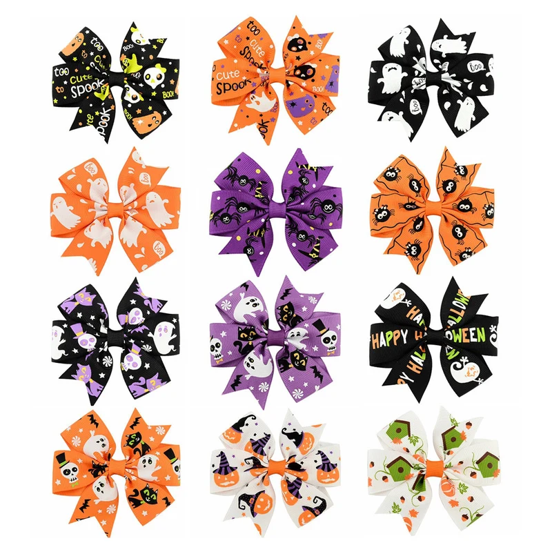 Halloween Schleife mit Kürbis- und Hexen-Motiven