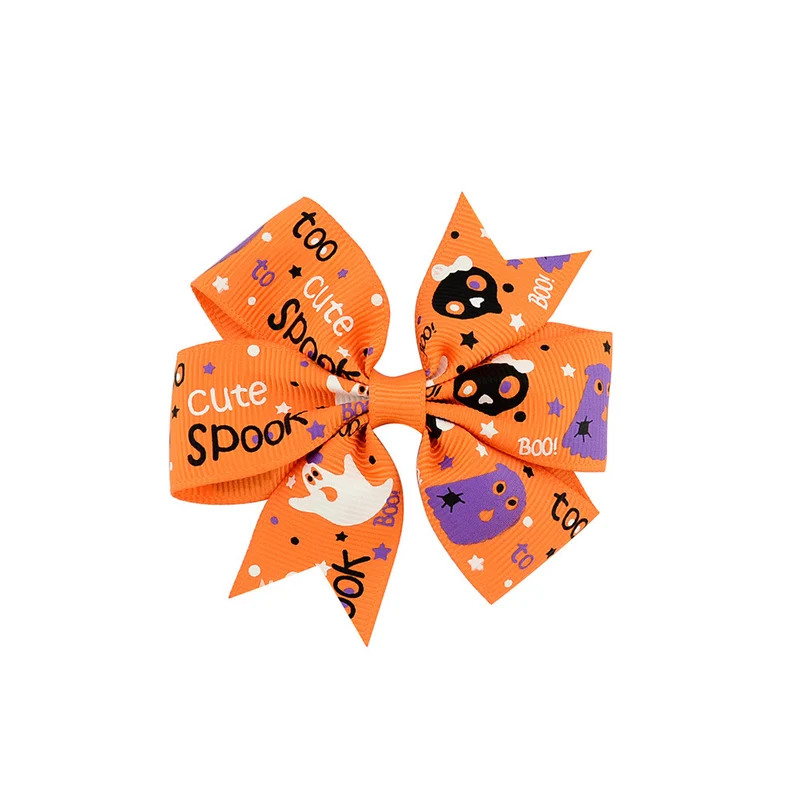 Halloween Schleife mit Kürbis- und Hexen-Motiven
