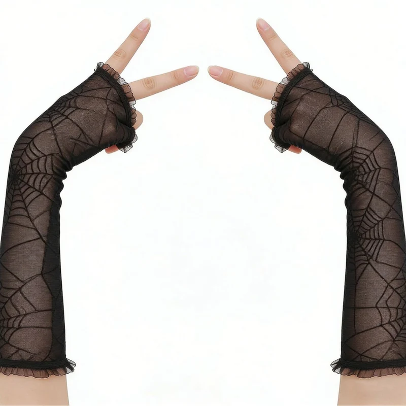 Halloween Handschuhe mit Spinnenmuster