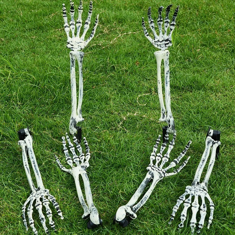 Bewegliche Skelett-Hand Erdspieße für Halloween-Gartendekoration aus wetterfestem Kunststoff