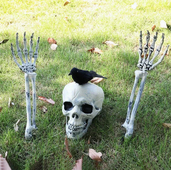 Bewegliche Skelett-Hand Erdspieße für Halloween-Gartendekoration aus wetterfestem Kunststoff