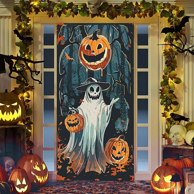 Halloween-Türposter mit großformatiger Grim-Reaper-Illustration und wiederverwendbarem PVC-Planenstoff