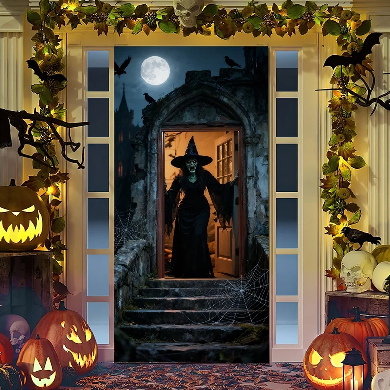 Halloween-Türposter mit großformatiger Grim-Reaper-Illustration und wiederverwendbarem PVC-Planenstoff