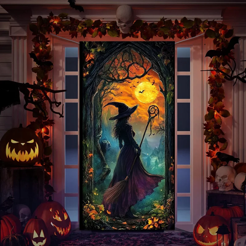 Halloween-Türposter mit großformatiger Grim-Reaper-Illustration und wiederverwendbarem PVC-Planenstoff