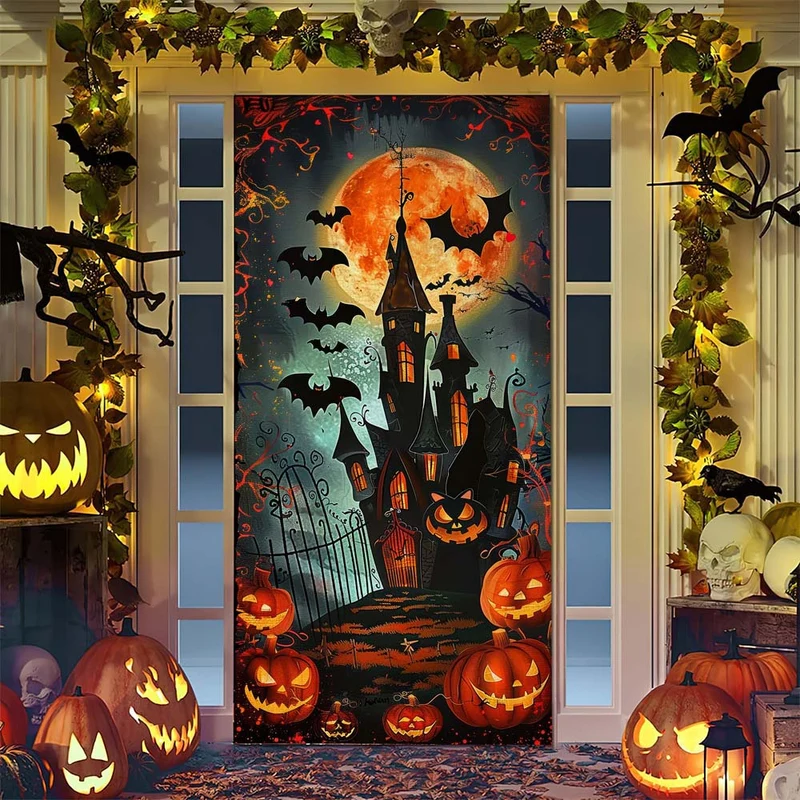 Halloween-Türposter mit großformatiger Grim-Reaper-Illustration und wiederverwendbarem PVC-Planenstoff