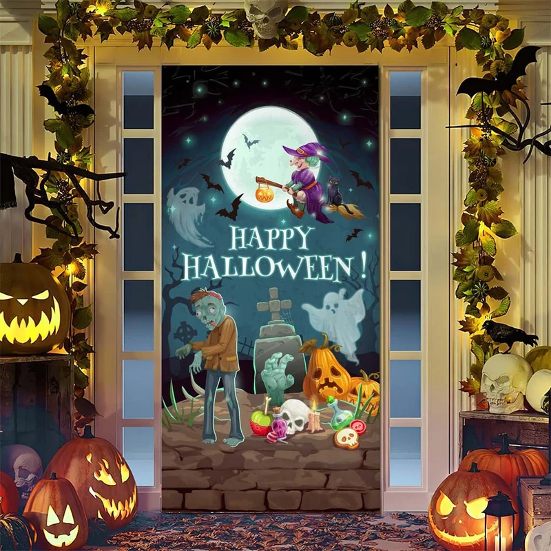 Halloween-Türposter mit großformatiger Grim-Reaper-Illustration und wiederverwendbarem PVC-Planenstoff