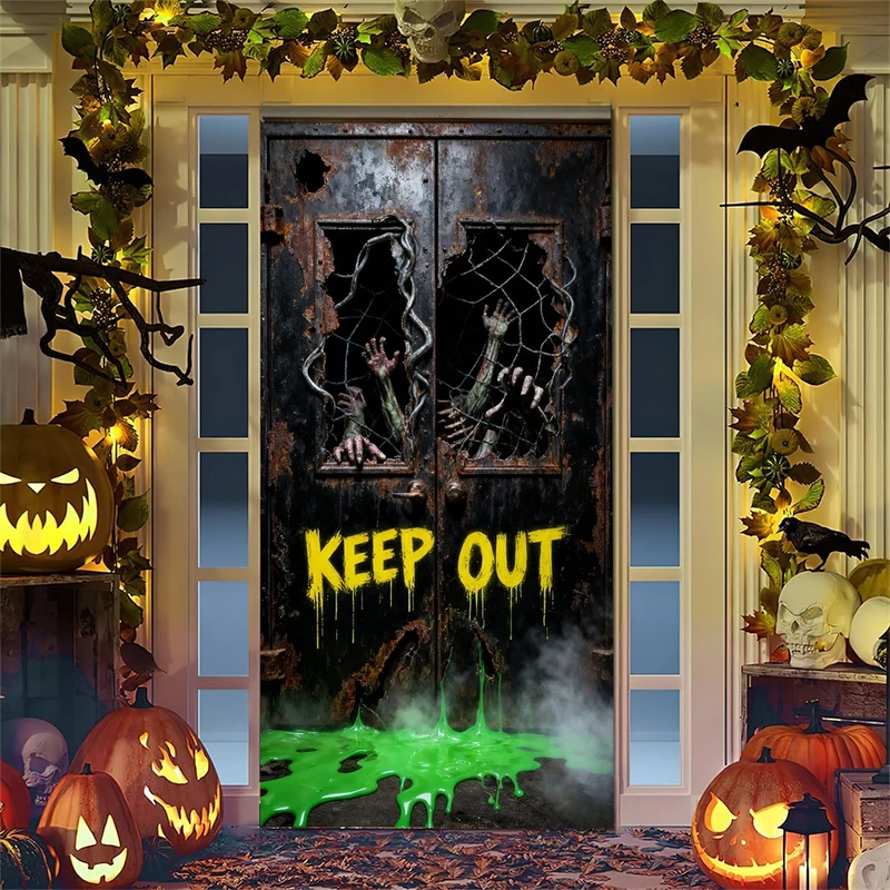 Halloween-Türposter mit großformatiger Grim-Reaper-Illustration und wiederverwendbarem PVC-Planenstoff