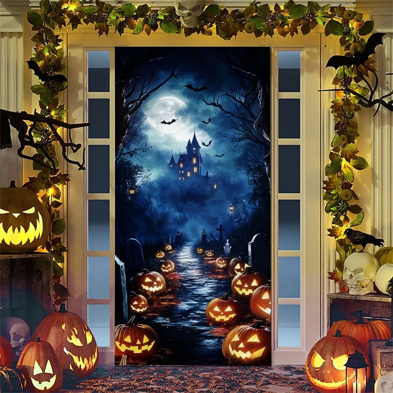 Halloween-Türposter mit großformatiger Grim-Reaper-Illustration und wiederverwendbarem PVC-Planenstoff