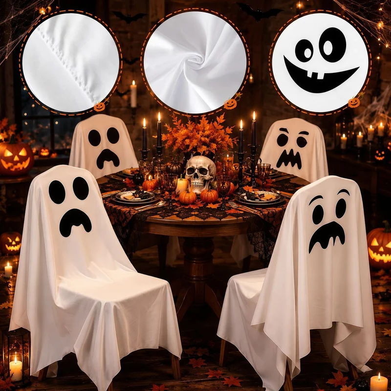 Halloween Stuhlhusse aus Baumwolle mit gespenstischem Gesicht und gezacktem Saum
