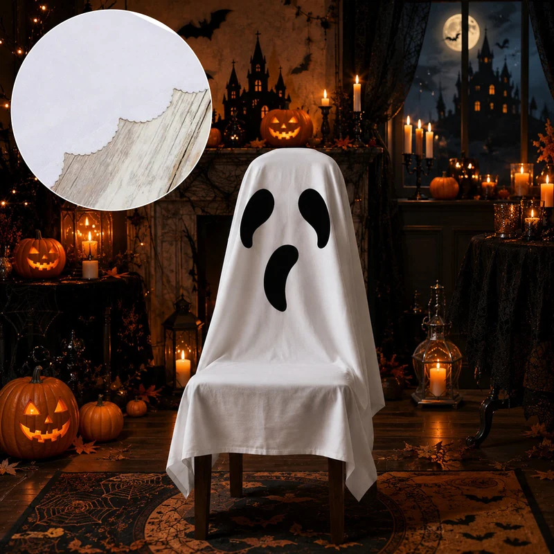 Halloween Stuhlhusse aus Baumwolle mit gespenstischem Gesicht und gezacktem Saum
